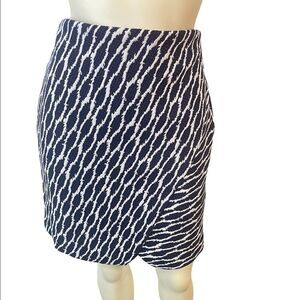Ann Taylor Loft Striped Print Asymmetrical Hem Mini Skirt Navy White SP Small P